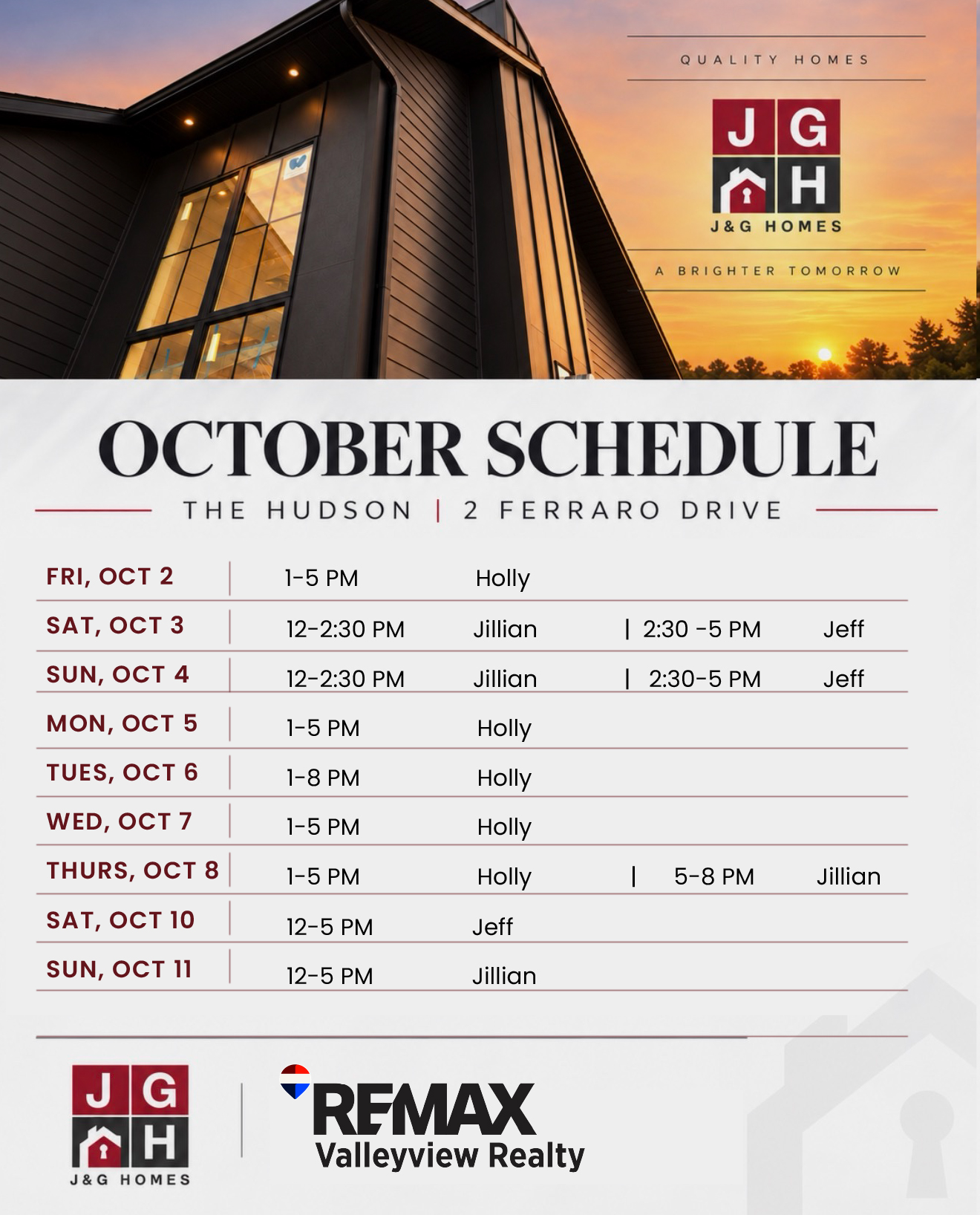 October 2026 viewing schedule for The Hudson at 2 Ferraro Drive
